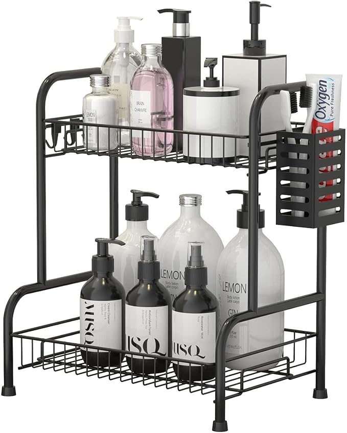 2 Tier Bathroom Countertop Organizer with Toiletries Basket for Vanity by USHARP
