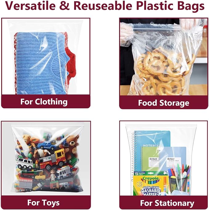 Large Plastic Bags With Zipper Top,5 Gallon,18" x 24",10 Pack,Extra Large Storage Packaging for Clothes,Travel, Moving, Large Reusable Bags,Heavy-Duty,BPA-Free, 2.36-mil Thick Clear - Image 4