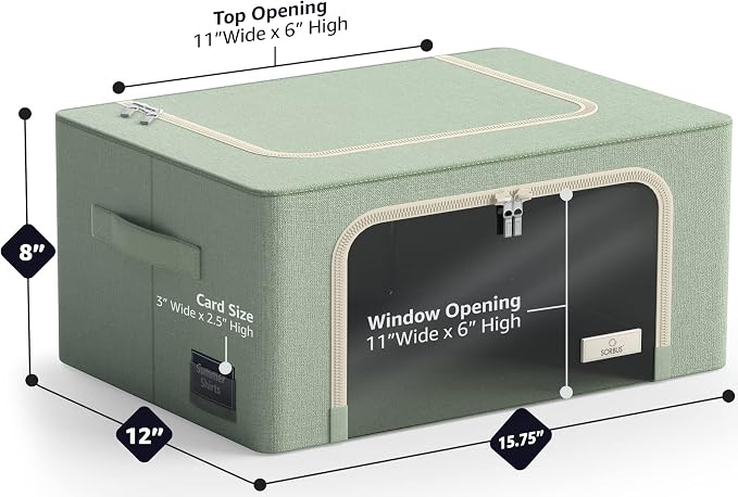 Sorbus Clothes Storage Bins, Clear Window & Handles (6 Pack, Teal) | Large foldable stackable boxes have easy-carry grips for bedding and linens in closets, bedrooms and laundry rooms. - Image 3