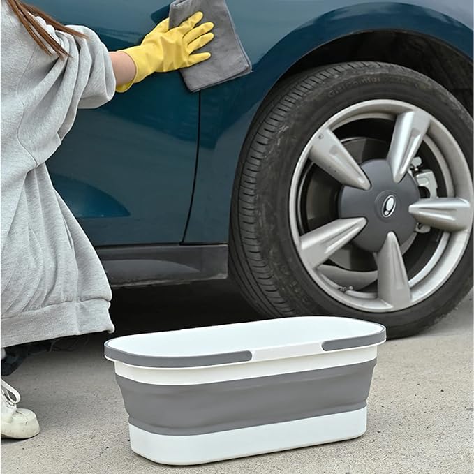 Goderewild Collapsible Bucket with Wheels 14L (3.7 Gallon) - Versatile and Durable for House Cleaning, Camping, and RV - Convenient Rectangular Mop Cleaning Basket - Lightweight & Compact (14L-Grey) - Image 5
