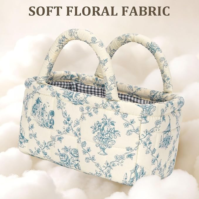Fabric Storage Basket 2 Pack,Large and Mini Boho Laundry Nursery Hamper Portable Folding Organizer for Car Bedroom (Blue Vine) - Image 3