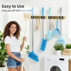 Broom Holder Wall Mount, 2-Pack Stainless Steel Mop and Broom Organizer, Broom Hanger with 2 Slots 2 Hooks for Home Kitchen, Garage, Garden and Laundry Room, Gold - Image 6