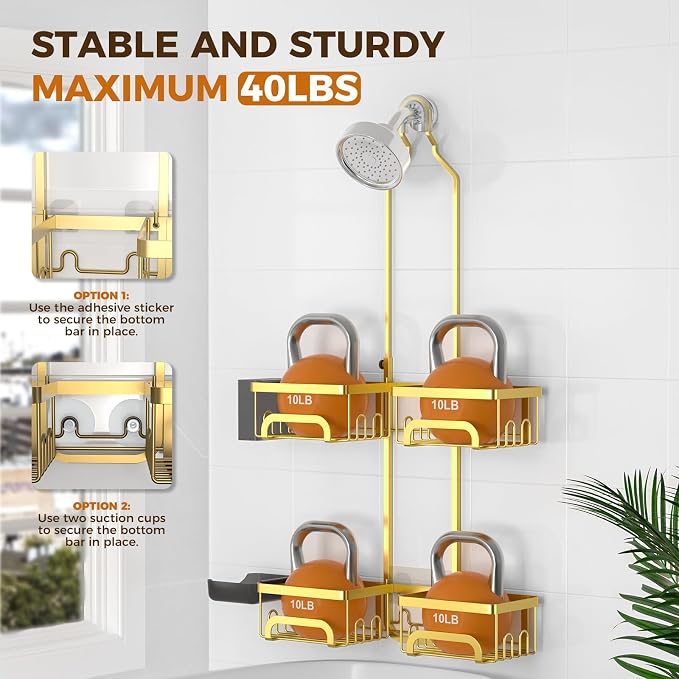 REINHARDT Split Shower Caddy Hanging for Handheld Showerheads, Gold - Image 4