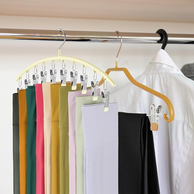 Volnamal Legging Organizer for Closet,4 Pack Metal Yoga Pants Hangers,Ivory | Clothes Hanger w/10 Clips Hold 40 Leggings,Space Saving Hanging Closet Organizer College Dorm Essentials Apartment Essential - Image 6
