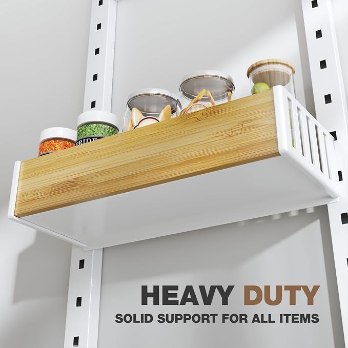 8 Tier Over the Door Pantry Organizer with Adjustable Wooden Baskets, Heavy Duty 2 in 1 Wall Mounted & Hanging Spice Rack for Kitchen, Cabinet and Closet Organization - Image 3
