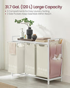 VASAGLE Laundry Hamper with Shelf, 3 Pull-Out Bags, 3 x 10.6 Gallons (40 L) - Image 3
