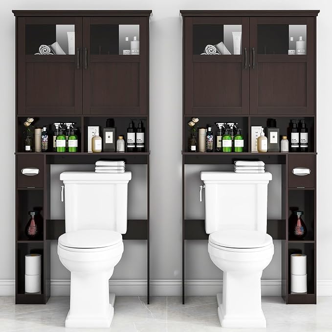 Vabches Over The Toilet Storage Cabinet with Doors & Paper Holder, Espresso - Image 5