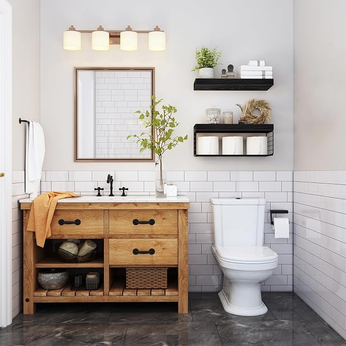 QEEIG Bathroom Shelves Over Toilet - Wall Mounted Floating Shelves Toilet Paper Storage Small Farmhouse Decor Shelf 16 inch Set of 2, Black (019-B2) - Image 2