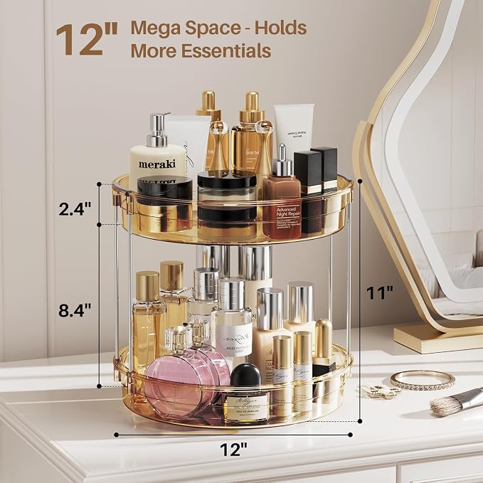 LAMU 12inch 2 Tier Lazy Susan Turntable Organizer Rotating Spice Rack Organization for Cabinet, Kitchen, Pantry, Countertop, Bathroom, Vanity, Medicine Cabinet Organizer, Amber - Image 3