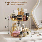 LAMU 2 Pack 2 Tier Lazy Susan Turntable Organizer 12'' Rotating Spice Rack Organization for Cabinet, Kitchen, Pantry, Countertop, Bathroom, Vanity, Medicine Cabinet Organizer, Amber - Image 2