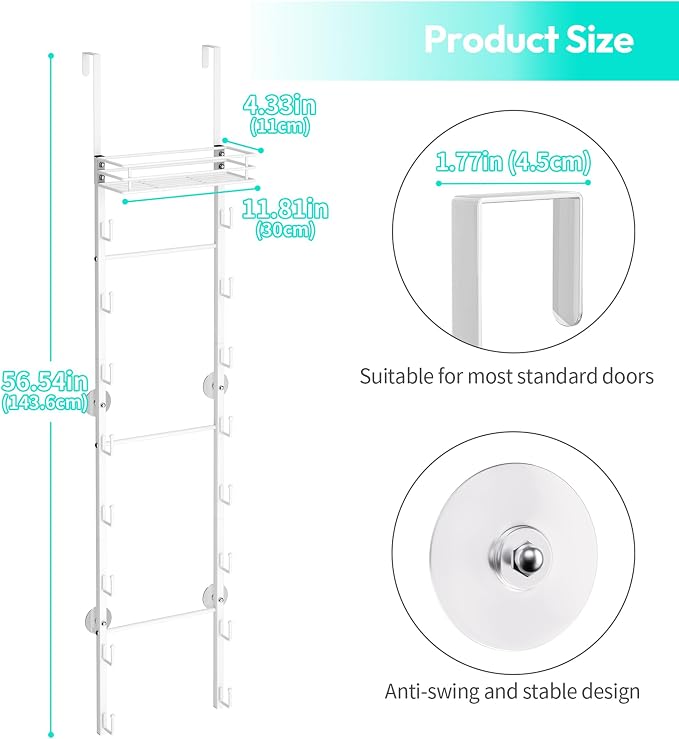 HapiRm Over the Door Purse Organizer - Wall Mounted Purse Rack with 16 Hooks and Metal Basket, Hanging Handbag Organizer Holds up to 16 Bags, Bag Rack Can Use As 1/2 Part, for Door, Closet (White) - Image 2