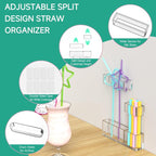 Acrylic Straw Organizer for Cabinet Door - 5.8'' Transparent Adjustable 3-Part Reusable Drinking Straw Holder Dispenser Kitchen Accessories Container Cupboard Door Mounted - Image 4