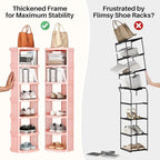 Kitstorack 10-Tier Vertical Plastic Shoe Rack, Freestanding Stackable Shoe Storage Organizer Cubes Shoe Shelf Tower or Small Closets and Tight Spaces, Pink - Image 4