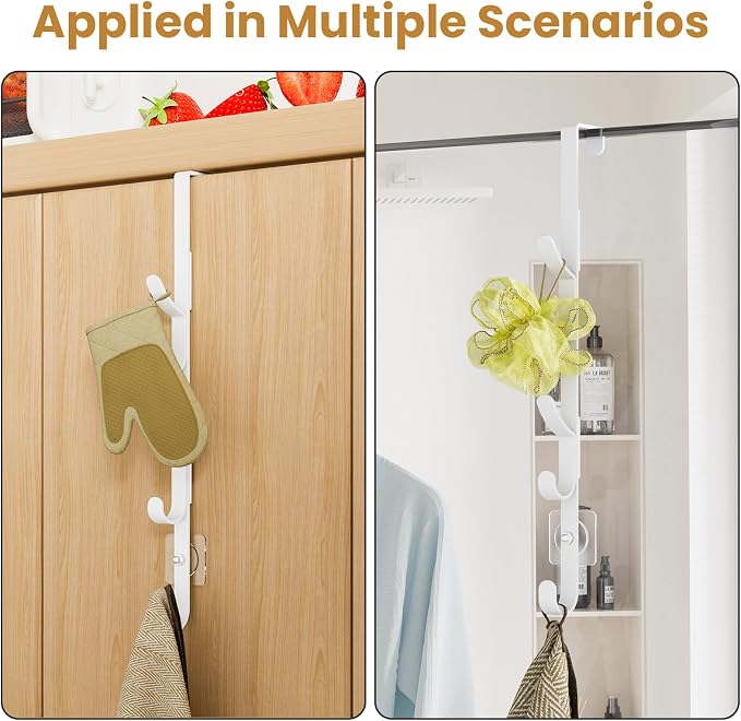 Kaiferty Over the Door Hooks, Metal Door Hooks for Hanging, Over the Door Purse Organizer for Coat Hanger, Back of Shower Door for Hanging Towel Rack Clothes, Hat, Bathroom, Closet (White-3Packs) - Image 6