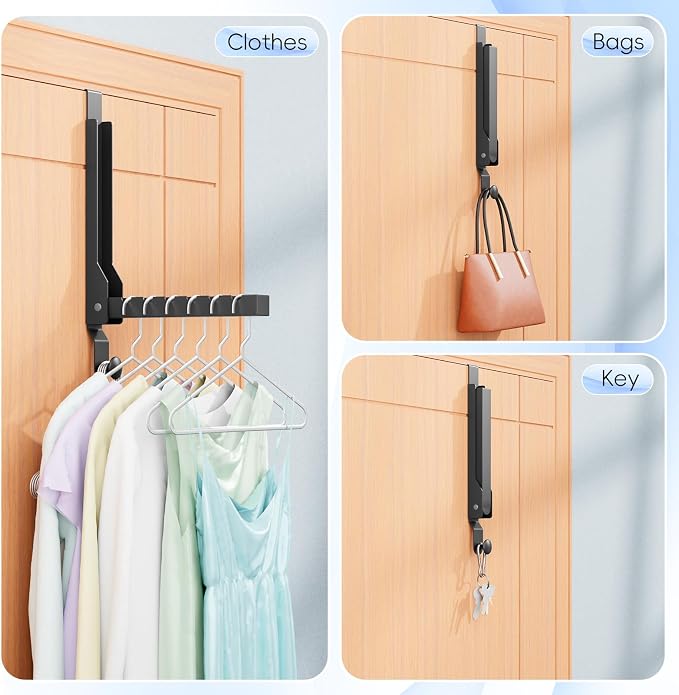 2 Pack Over The Door Hanger Folding Clothes Drying Rack, Folding Hanging Coat Rack for Indoor Laundry Room Compact Small Space Foldable Portable Clothing Hanger Hook Collapsible (Black-2(Upgraded)) - Image 6