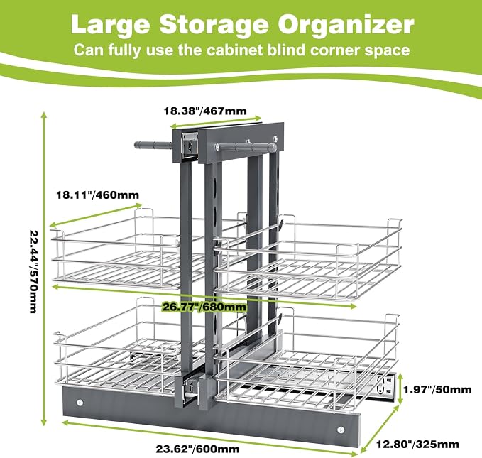Blind Corner Pull Out Organizer for 36" Cabinet Left Open & Right Open Compatible 2 Tier 4 Shelves Adjustable Height - Image 2