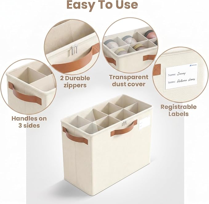 Varhomax Shoe Organizer Box for Closet, Small Fabric Storage Basket Beige - Image 6