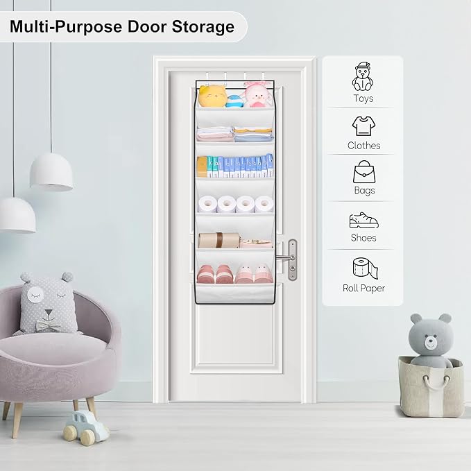 SLEEPING LAMB Over The Door Shoe Organizer for Closet with Large Deep Pockets, Narrow Shoe Rack for Door Hanging Boots Storage, White - Image 7