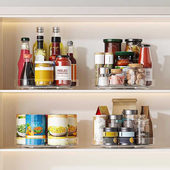 4 Pack 10 Inch Clear Lazy Susan Turntable Organizer for Cabinet, Non-Slip Acrylic Rotating Tray with Raised Edge, Spinning Spice Rack for Kitchen Pantry, Refrigerator, Vanity, Bathroom - Image 3