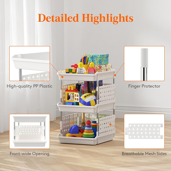 Lifewit 3 Tier Plastic Stackable Storage Baskets for Clothes 1 Pack, White - Image 6