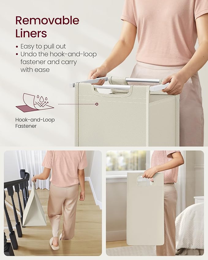 VASAGLE Laundry Hamper with Shelf, 3 Pull-Out Bags, 3 x 10.6 Gallons (40 L) - Image 7