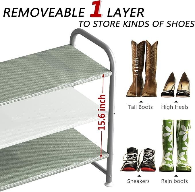 INGIORDAR 3 Tier Long Shoe Rack Organizer for Closet Metal Shoe Storage - Image 5