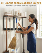 Large Broom Holder Wall Mount with Shelf, Vacuum Organizer, 5 Slots 5 Hooks - Image 4