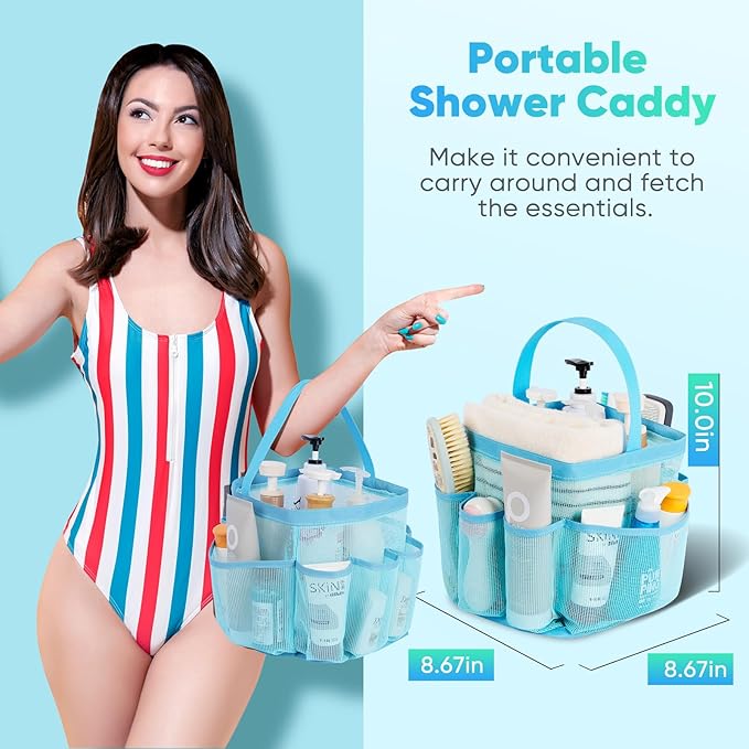 EUDELE Mesh Shower Caddy Portable, 8-Pocket Large Capacity, Quick Dry, Easy Clean, Ideal for Beach, Swimming, Gym, Travel - Image 3