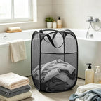 Larpur Popup Mesh Laundry Basket, Collapsible and Portable Clothes Washing Laundry Hamper with Reinforced Carry Handle (Black) - Image 5