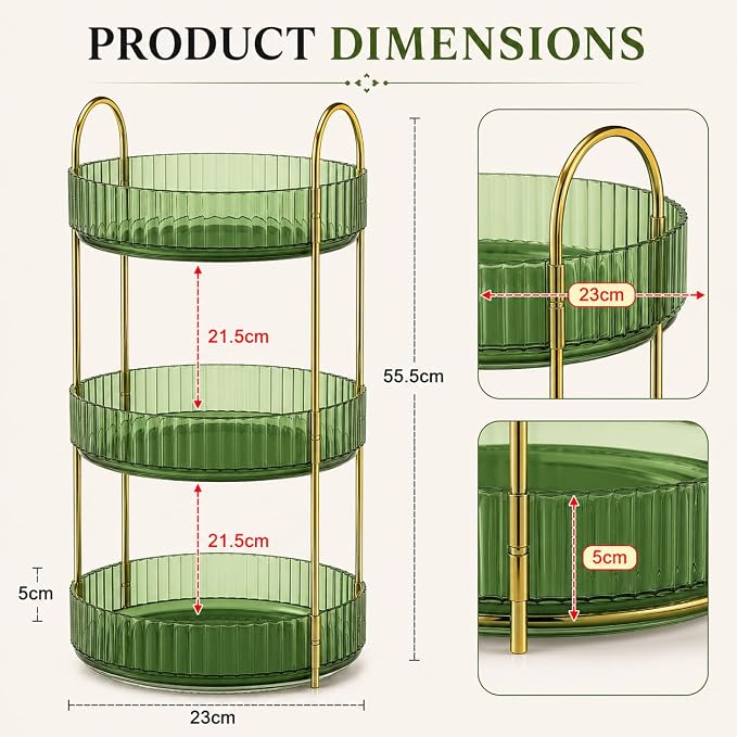 360° Rotating Organizer, Lazy Susan Bathroom Counter Organizer for Perfume, Skincare, Makeup & Cosmetic Storage, Vanity Countertop Organizer, Green, 3-Tier - Image 4