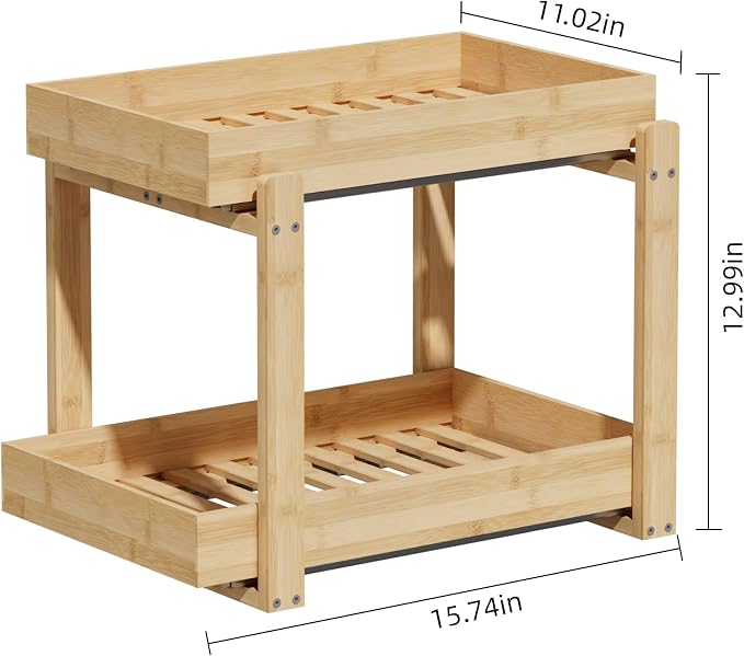 APRTAT 2 Pack Bamboo Under Sink Organizer, 2-Tier Pull Out Storage Drawers - Image 5