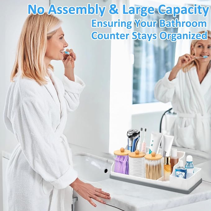 Bathroom Counter Organizer, Large White Silicone Toothbrush Holders for Bathrooms with 3PCS Qtip Holder, Bathroom Organizer Countertop Toothbrush and Toothpaste Holder for Makeup Organizer for Vanity - Image 2
