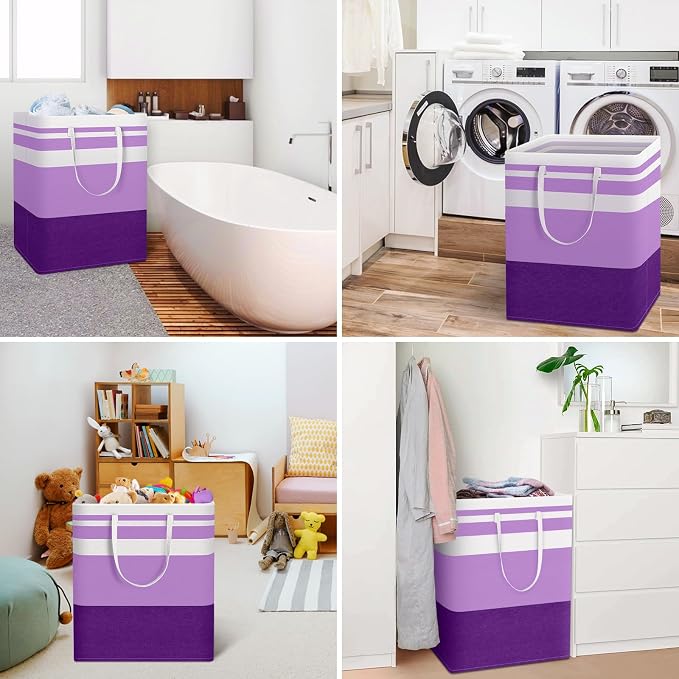 HomeHacks 2 Pack Laundry Baskets, Laundry Hampers Bags (Purple 125Lx2) | Waterproof, Freestanding, Collapsible Clothes Hamper with Reinforced Handles in Laundry Room, Dorm, Bathroom, Bedroom - Image 6