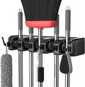 LETMY Broom Holder Wall Mount - Mop and Broom Hanger Holder - Garage Storage Rack & Garden Tool Organizer - 5 Position 6 Hooks Broom Rack for Home, kitchen, Garden, Tools, Garage Organization - Black by Letmy