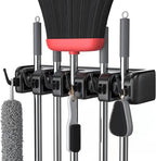 LETMY Broom Holder Wall Mount - Mop and Broom Hanger Holder - Garage Storage Rack & Garden Tool Organizer - 5 Position 6 Hooks Broom Rack for Home, kitchen, Garden, Tools, Garage Organization - Black by Letmy