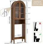 Arched Over The Toilet Storage Cabinet with Acrylic Doors, 4 Tier Small Bathroom Shelf Organizer, Mid Century Modern Bathroom Cabinet with Adjustable Shelf, Slim Narrow Arch Toilet Rack, Walnut - Image 2