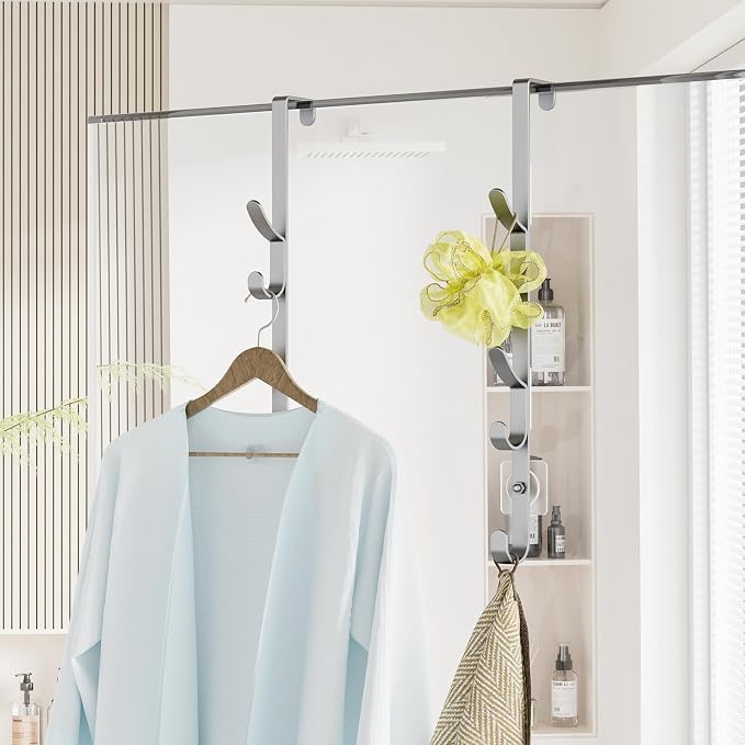 Kaiferty Over The Door Hooks, Metal Door Hooks for Hanging, Over The Door Purse Organizer for Door Coat Hanger, Back of Shower for Hanging Towel Rack Clothes, Hat, Bathroom, Closet (Silver-2Packs) - Image 8