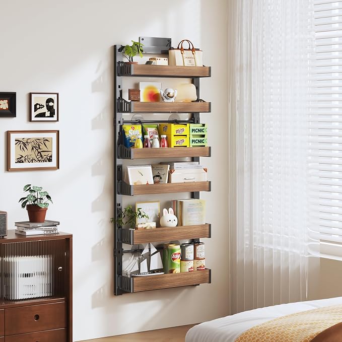 6-Tier Over The Door Pantry Organizer, Heavy-Duty Metal Wall Mount or Hanging Spice Rack, behind the door storage Shelves with Adjustable Basket, Back of Door Organizer for Kitchen Cabinet and Closet - Image 5