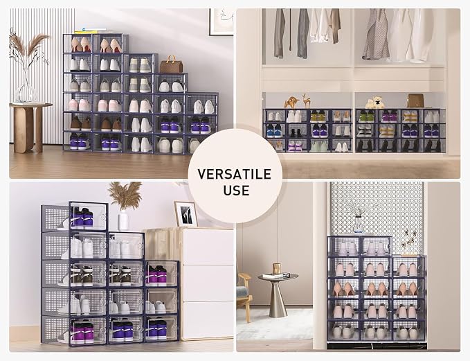 Kuject X-Large Shoe Storage Boxes 12 Pack, Clear Stackable Shoe Organizer | Shoe Case for Closet, Entryway & Under-Bed Storage, Drop-Front Design, Space-Saving Solution for Family Organization,Blue - Image 6