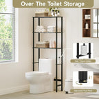 Over The Toilet Storage,3-Tier Bamboo Bathroom Shelf with Paper Holder - Image 2