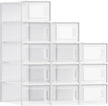 SONGMICS Shoe Boxes, Clear Plastic Sneaker Box, Pack of 12 | Stackable Shoe Storage Organizers, for Closet, 13.1 x 9.1 x 5.6 Inches, Transparent and White, DENNYS Collection ULSP12SWT by Unknown