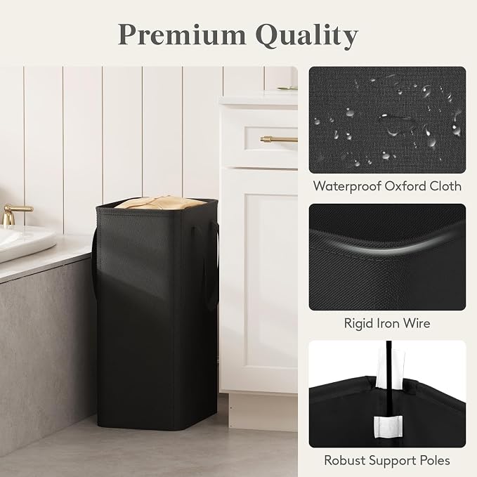 Lifewit Slim Collapsible Laundry Basket with Handles, 50L, Black - Image 4