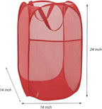 Larpur Popup Mesh Laundry Basket, Collapsible and Portable Clothes Washing Laundry Hamper with Reinforced Carry Handle (Red) - Image 2
