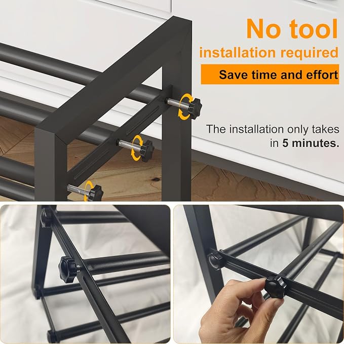 4-Tier Expandable Metal Shoe Rack for Closet & Entryway, Shoe Organizer | Shoe Storage • Adjustable Width • Holds 6–9 Pairs • Heavy-Duty Steel • Space-Saving Design • Tool-free • Easy Assembly - Image 4