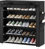 Laiensia 5-Tier Vertical Shoe Rack Organizer, Space Saving Shoe Storage Organizer, Non-Woven Cover Shoe Shelf Holds 20-25 Pairs for Bedroom, Hallway, Closet Entryway, Black by Laiensia