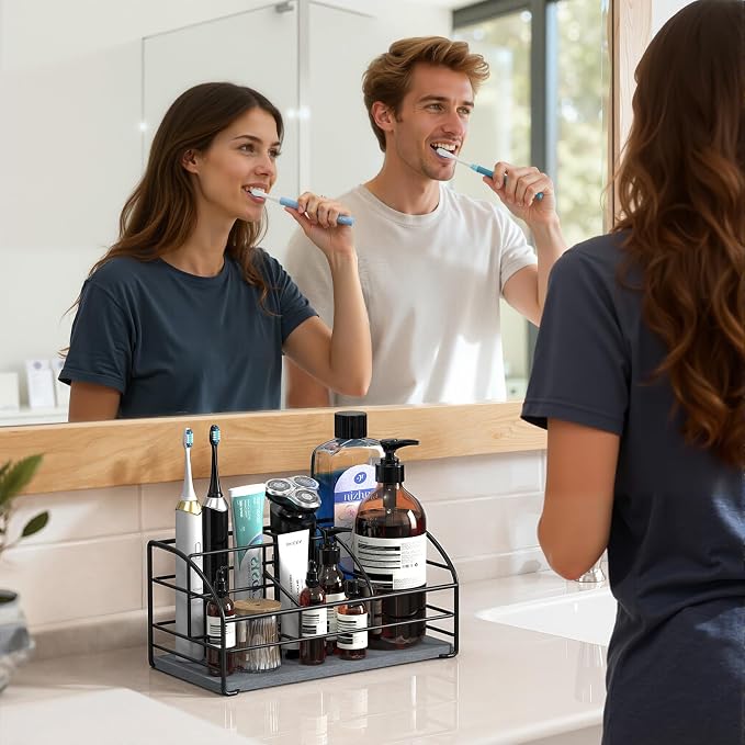 Luxspire 5 Slots Toothbrush Holders with Diatomaceous Earth Tray, Black - Image 7