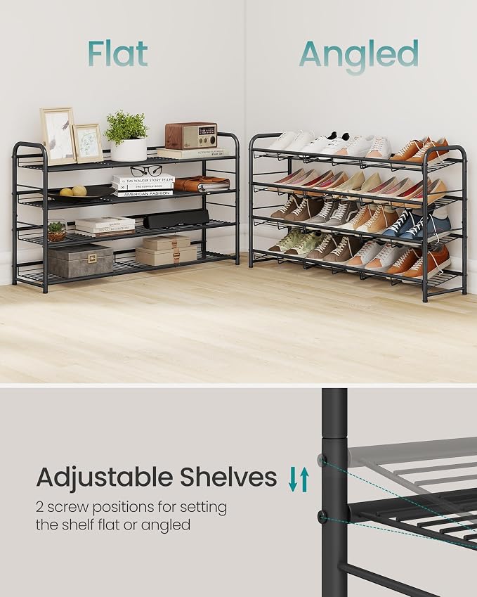 SONGMICS 4-Tier Long Stackable Metal Shoe Rack, Holds Up to 20 Pairs | Shoe Organizer for Closet, Entryway, and Small Spaces, with Adjustable Slanted Shelves, Black, DAVIAN Collection ULMR107BD01 - Image 3