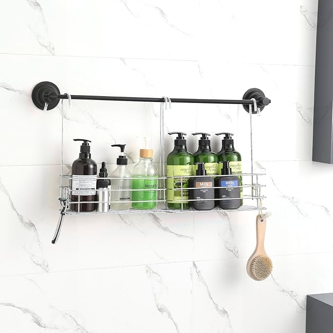 1-Tier Shower Caddy Hanging Shower Organizer Rack with Hook Over Door 2-PK by Seltomer