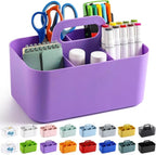 Multiuse Caddy Organizer with Handle, Portable Divided Plastic Tote Bin - Art Craft, Stationary Pen Marker Crayon, Makeup Hair Supplies Storage - Bathroom, Classroom, Dorm, Office, Desk Holder -Purple - Image 9