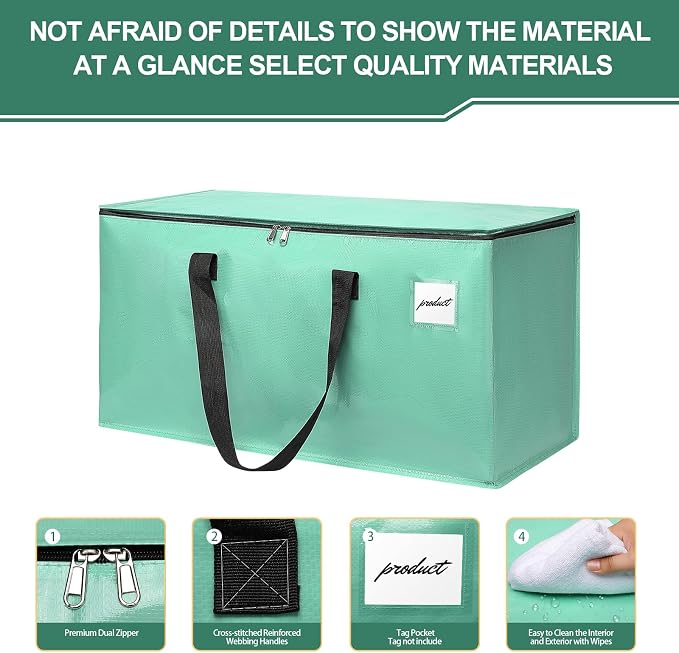 Moving Bags Heavy Duty Mint Green – Large Packing Bags for Moving, Extra Large Storage Totes with Zippers and Handles - Image 2